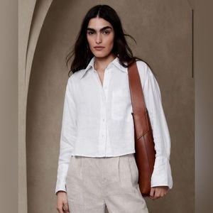 Banana Republic The Boxy Cropped Linen Shirt Size Petite Medium